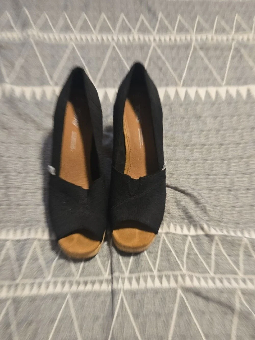 Toms Black Open-Toe Cork Wedge Sandals